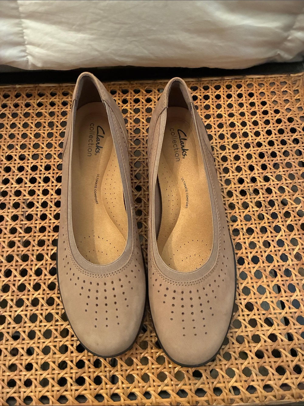 Clarks Taupe Perforated Slip-On Ballet Flats